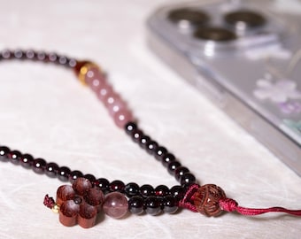 Crimson Maehwa Phone Charm (다홍 매화 참) | Handcrafted Korean Phone Accessory