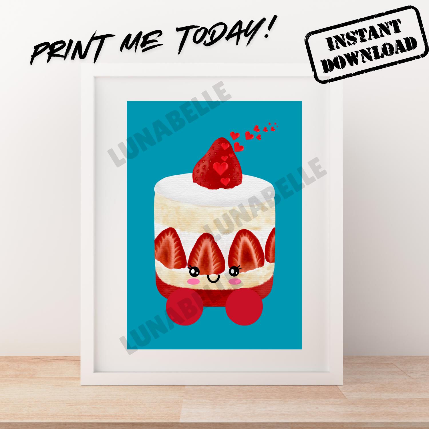 Jellycat Inspired Strawberry Birthday Cake Digital Art Print