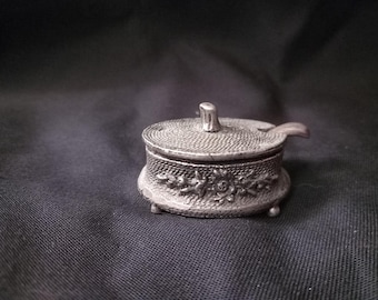 Salt cellar, pewter mustard pot, dining, salt pot, mustard bowl, pewter bowl, oval pewter pot, antique, vintage