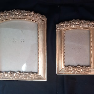 Pair of Vintage Gold Tone Photo Frames, Ornate Graduated Picture Frame Set, Romantic Vanity Decor, 1970s