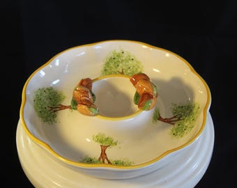 Vintage Silea Olive Serving Dish, White Ceramic Tree Design, Mediterranean Snack Plate, 1980s, 20 cm