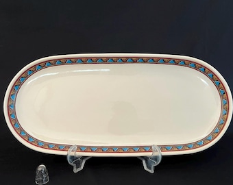 Vintage Nestlé keramische serveerschaal, grote kleurrijke geometrische schaal van 45 cm