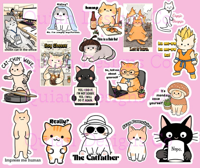 Cats Sticker Set – Playful PNG Clipart, Planner Stickers (instant ...