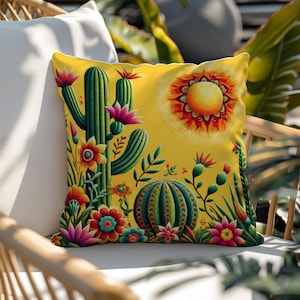 Cactus Sun Pillow Cover: Colorful Floral Outdoor Decor