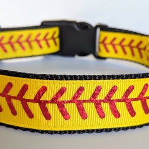 Softball Stitches Dog Collar / Yellow Softball Dog Collar You pick the nylon & buckle colors image 1