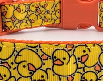 Duck Duck Dog Collar - Yellow Rubber Ducky Ribbon on Nylon