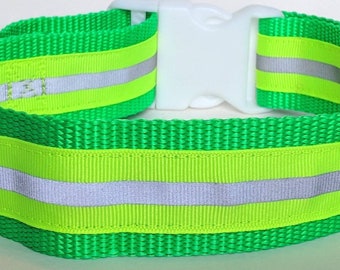 Yellow Reflective Safety 1.5 Inch Wide Dog Collar / Night Safety