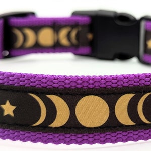 Moon Phases Dog Collar: Celestial Witchy Ribbon Collar