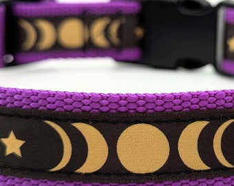 Moon Phases Dog Collar: Celestial Witchy Ribbon Collar