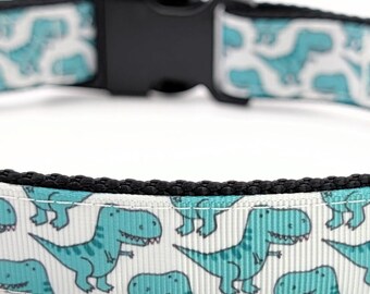 T-Rex Dinosaur Dog Collar | Kawaii Seafoam Green Cartoon Dino