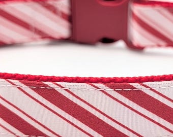 Peppermint Stripe Dog Collar - Christmas Candy Cane Red & White