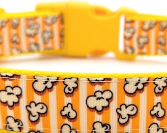 Popcorn Dog Collar: Yellow White Stripes with Popped Corn