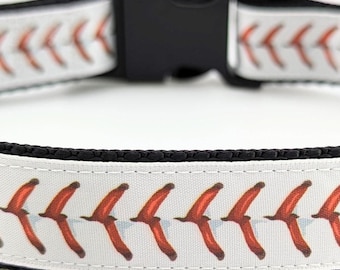 Baseball Stitches Dog Collar: Sports Team Custom Nylon & Buckle Colors