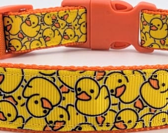 Duck Duck Dog Collar - Yellow Rubber Ducky Ribbon on Nylon