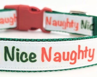 Naughty or Nice Christmas Dog Collar / Red Green Holiday Santa Dog Collar