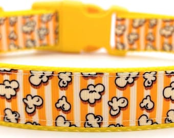 Popcorn Dog Collar: Yellow White Stripes with Popped Corn