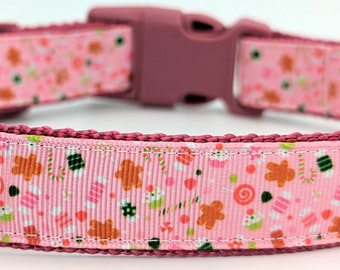 Pink Christmas Candy Dog Collar / Candy Cane Gingerbread Sweets