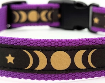 Moon Phases Dog Collar: Celestial Witchy Ribbon Collar