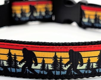 Bigfoot Dog Collar - Sasquatch Sunset Retro Striped Ribbon Pet Collar, Outdoor Camping Puppy Gift