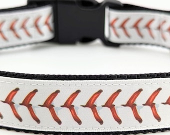 Baseball Stitches Dog Collar: Sports Team Custom Nylon & Buckle Colors