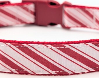 Peppermint Stripe Dog Collar - Christmas Candy Cane Red & White