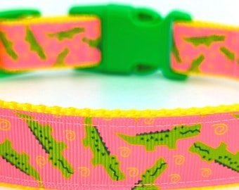 Later Gator Dog Collar - Pink Alligator Crocodile Retro