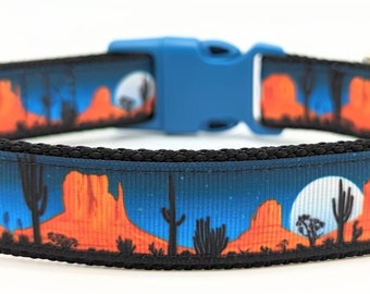 Red Rocks Desert Dog Collar / Scenic Mountains Night Sky Cactus