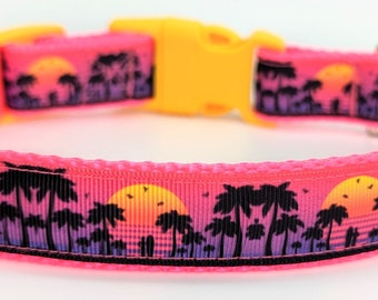 Miami Beach Sunset Dog Collar / 80s Retro Vice Palm Trees