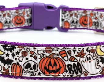 Halloween Party Dog Collar / Spooky Halloween Pumpkin Skeleton Fall