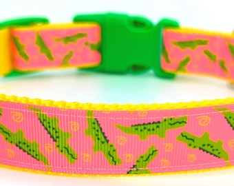 Later Gator Dog Collar - Pink Alligator Crocodile Retro