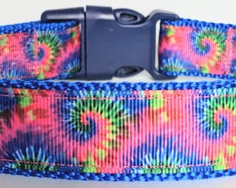 Tie Dye Dog Collar / Rainbow Groovy Hippy Retro