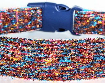 Rainbow Sparkle Dog Collar / Disco Sparkle Pink Orange Blue