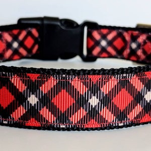 Red Black Tartan Plaid Dog Collar / Christmas Winter Dog Collar image 1