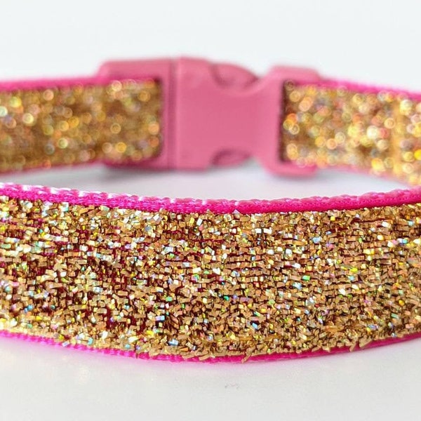 Gold Confetti Sparkle Dog Collar / Glitter Dog Collar / Gold Rainbow /Champagne