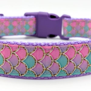 Pink Mermaid Scales Dog Collar / Summer Beach Dog Collar image 1