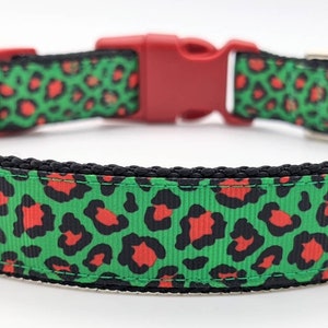 Christmas Leopard Print Dog Collar / Red Green Leopard Print / Holiday Dog Collar image 1