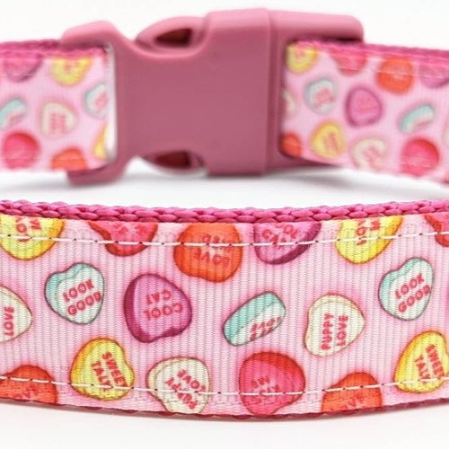 Valentine's Day Pink Hearts on Light Grey Dog Collar Etsy