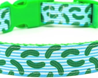 Pickles on Pinstripes Dog Collar / Dill Pickle Cucumber Foodie Dog Gift