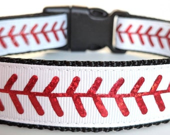 Baseball Stitches Dog Collar / Sports Dog Collar - You pick the nylon & buckle colors!