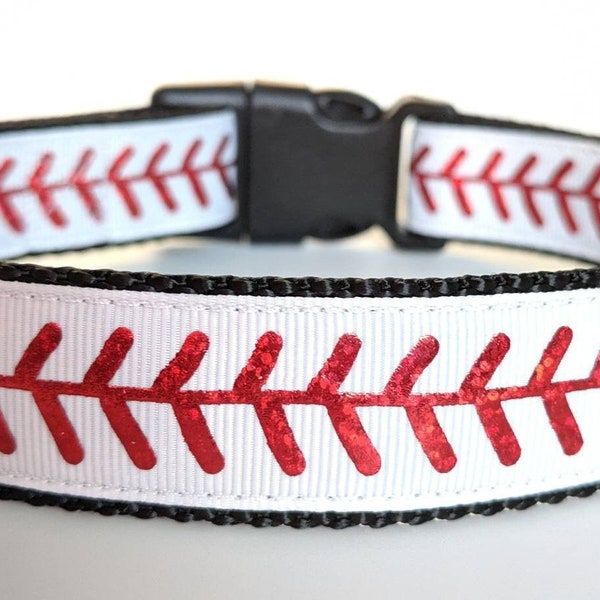 Baseball Stitches Dog Collar / Sports Dog Collar - You pick the nylon & buckle colors!