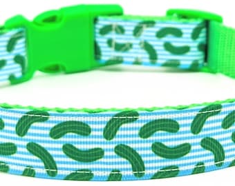 Pickles on Pinstripes Dog Collar / Dill Pickle Cucumber Foodie Dog Gift