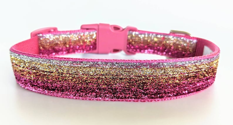 Sunset Ombre Sparkle Dog Collar / Pink Gold Ombre / Glitter Bling Dog Collar image 1