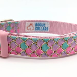 Pink Mermaid Scales Dog Collar / Summer Beach Dog Collar XS (5/8"wide) 8-12in