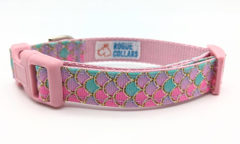 Pink Mermaid Scales Dog Collar / Summer Beach Dog Collar XS (5/8"wide) 8-12in