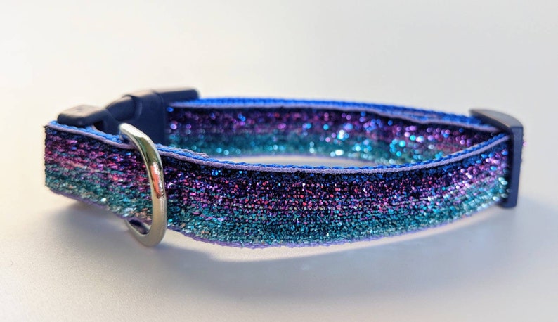Mermaid Ombre Sparkle Dog Collar / Blue Purple Aqua / Bling Dog Collar image 3