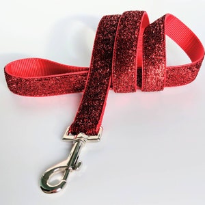 5 Foot Custom Metallic Sparkle Ribbon Leash Red