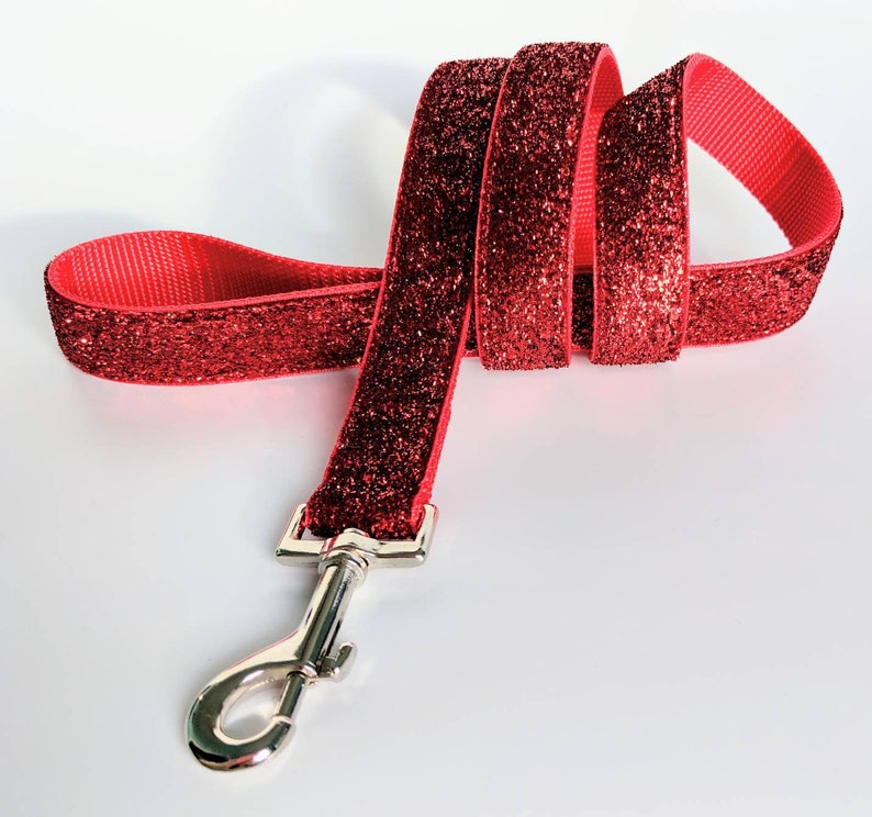 5 Foot Custom Metallic Sparkle Ribbon Leash Red