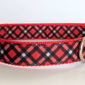 Red Black Tartan Plaid Dog Collar / Christmas Winter Dog Collar image 7