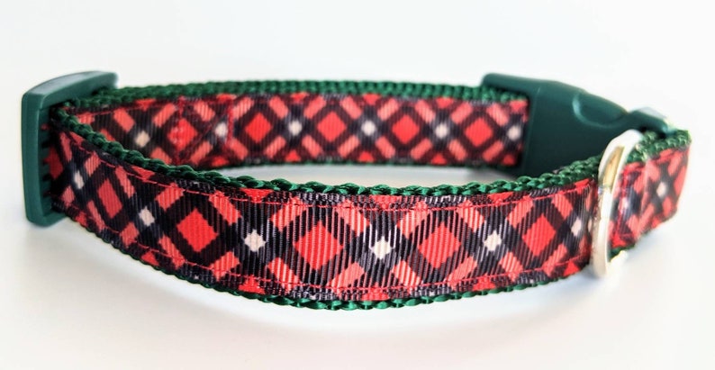 Red Black Tartan Plaid Dog Collar / Christmas Winter Dog Collar image 5