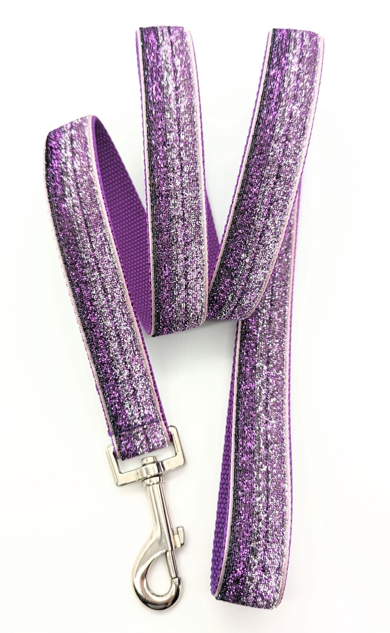 5 Foot Custom Metallic Sparkle Ribbon Leash Purple Ombre